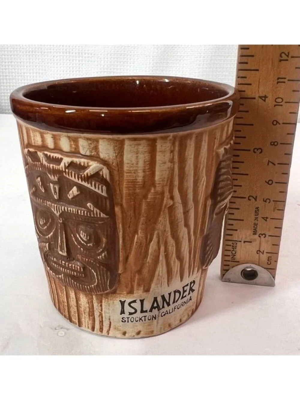 Vintage Otagiri 3 Faced Tiki Mug Rum Bucket Cup - Brown Ceramic Mid-Century